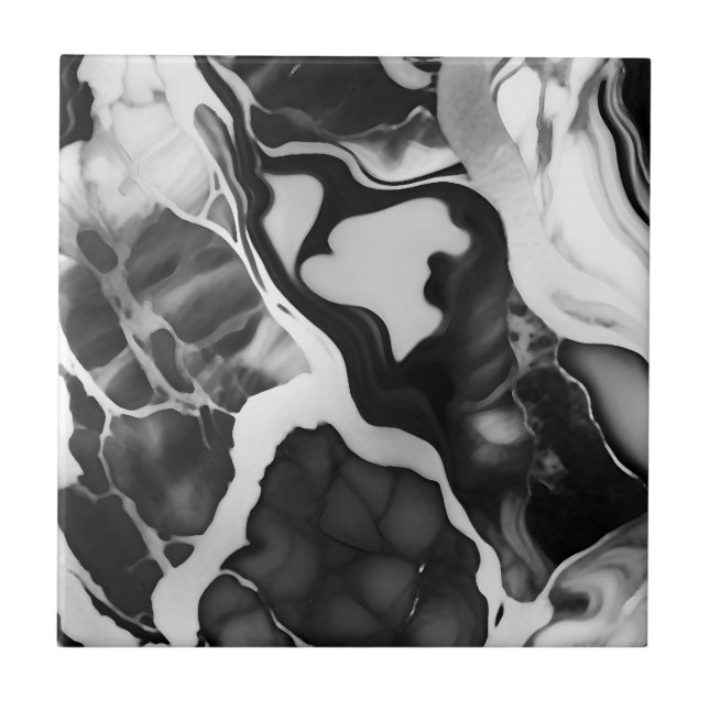 Trendy Black and white faux marble Ceramic Tile (Front)