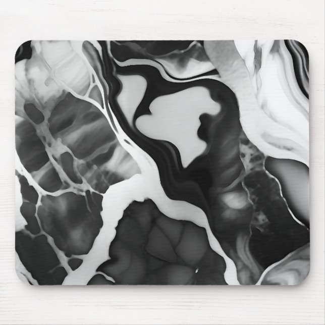 Trendy Black and white faux marble Mouse Pad (Front)
