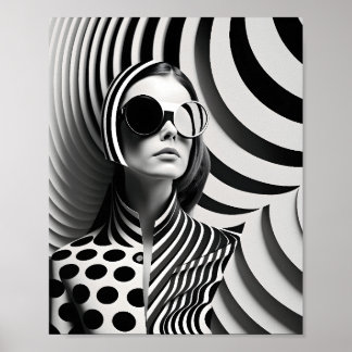 Trendy Black And White Female Art Illustration Poster