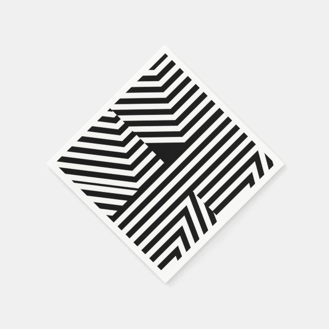 Trendy Black and White Geometric Stripes Pattern Napkin (Corner)