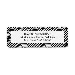 Trendy Black and White Geometric Stripes With Name Return Address Label