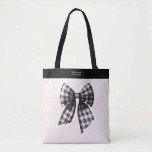 Trendy Black and White Gingham Bow Tote Bag