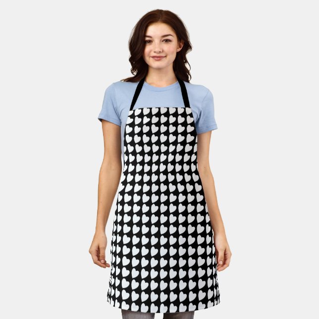 Trendy Black and White Heart Pattern Apron (Worn)
