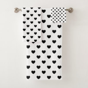 Trendy Black and White Hearts Pattern Bath Towel Set