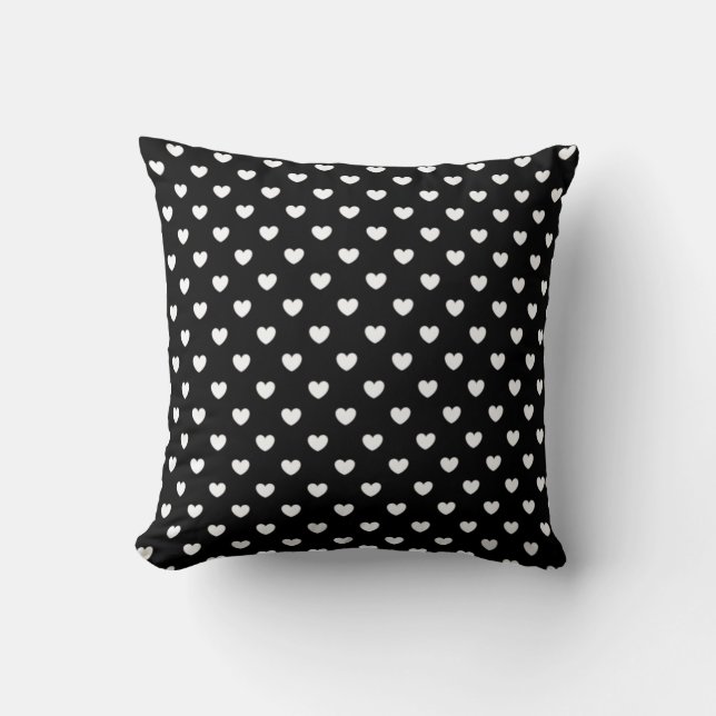 Trendy Black and White Hearts Pattern Throw Pillow (Front)