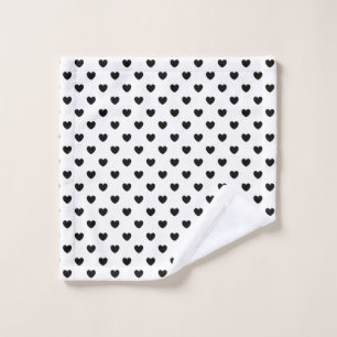 Trendy Black and White Hearts Pattern Wash Cloth