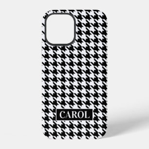 Trendy black and white houndstooth check pattern iPhone 12 case