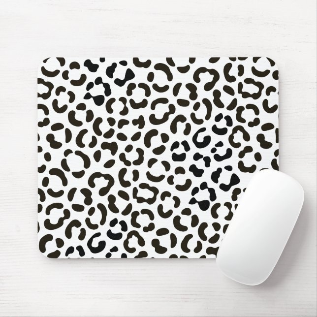 Trendy Black and White Leopard Print Pattern Mouse Pad (With Mouse)