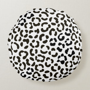 Trendy Black and White Leopard Print Pattern Round Cushion