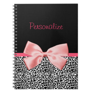 Trendy Black And White Leopard Print Pink Ribbon Notebook