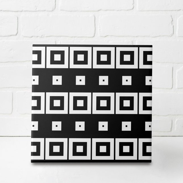 Trendy Black and White Op Art Geometric Pattern Ceramic Tile (Creator Uploaded)