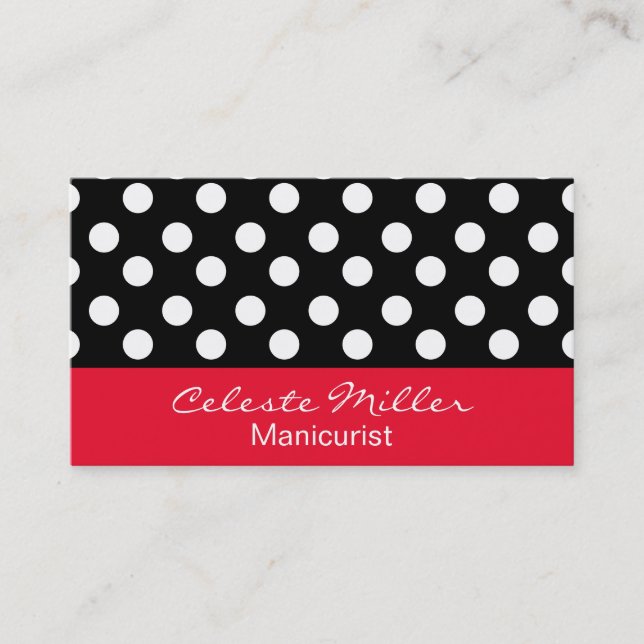 Trendy Black and White Polka Dots Business Card (Front)