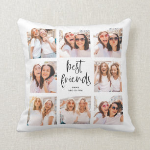 Trendy Black and White Script Best Friends Photo Cushion