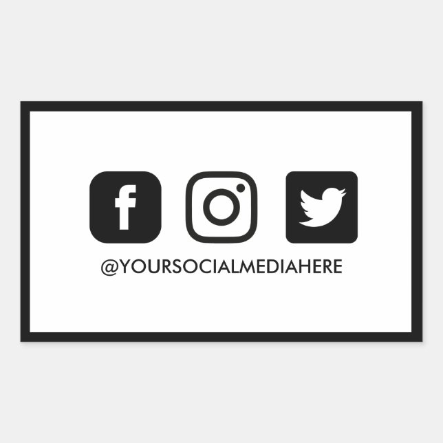 Trendy Black and White Social Media Rectangular Sticker (Front)
