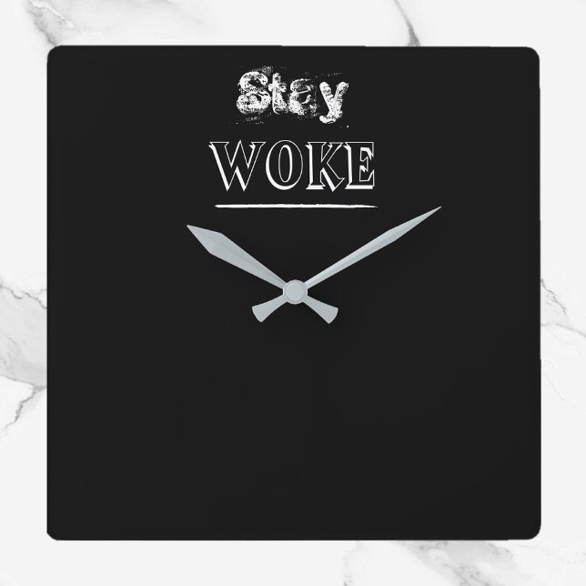 Trendy Black and White Stay Woke Clock (Bookmark my store!
https://www.zazzle.com/store/capricepetit)