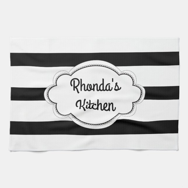Trendy Black and White Stripes Tea Towel (Horizontal)