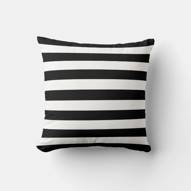 Trendy Black and White Wide Horizontal Stripes Cushion (Front)
