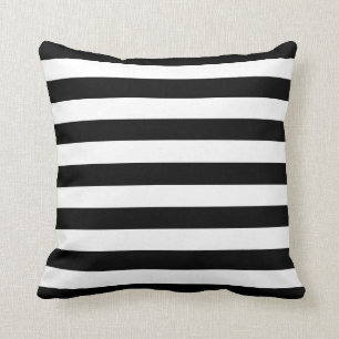 Trendy Black and White Wide Horizontal Stripes Cushion