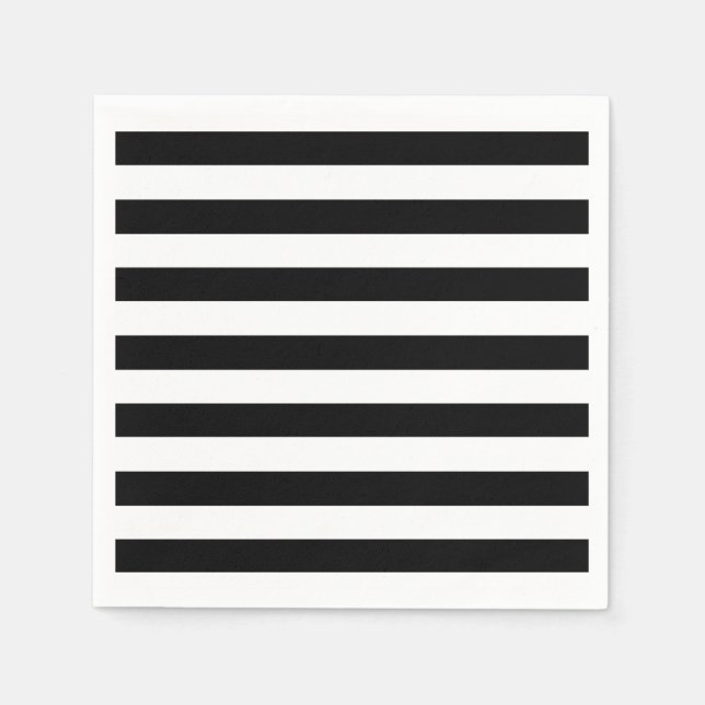 Trendy Black and White Wide Horizontal Stripes Napkin (Front)