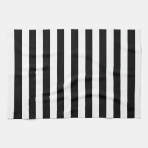 Trendy Black and White Wide Horizontal Stripes Tea Towel