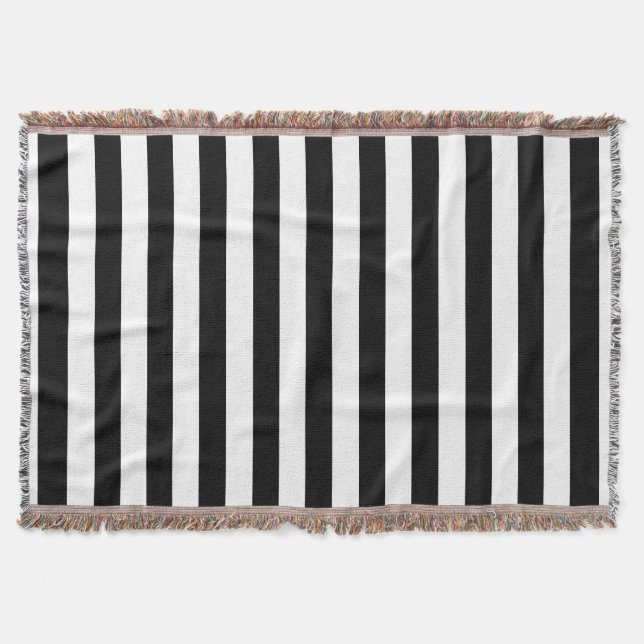 Trendy Black and White Wide Horizontal Stripes Throw Blanket (Front)