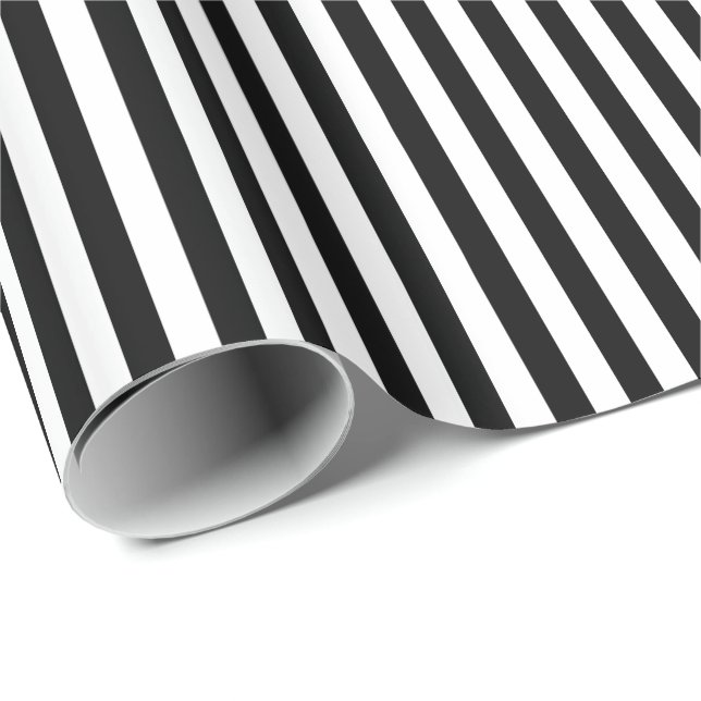 Trendy Black and White Wide Horizontal Stripes Wrapping Paper (Roll Corner)
