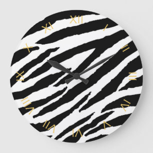 Trendy Black And White Zebra Animal Pattern Large Clock