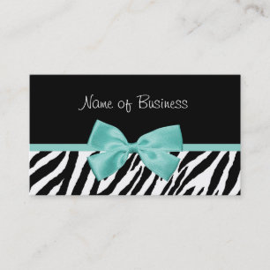 Trendy Black And White Zebra Aqua Mint Ribbon Business Card