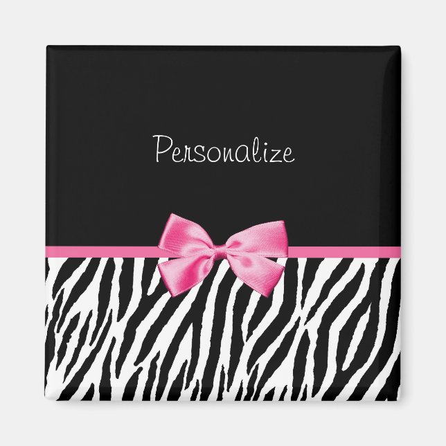 Trendy Black And White Zebra Print Pink Ribbon Magnet (Front)