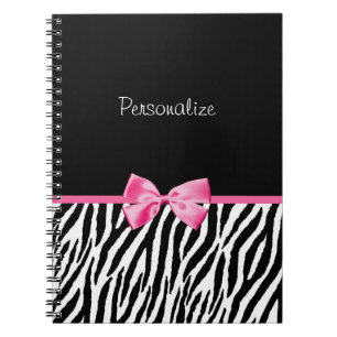 Trendy Black And White Zebra Print Pink Ribbon Notebook