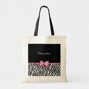 Trendy Black And White Zebra Print Pink Ribbon Tote Bag