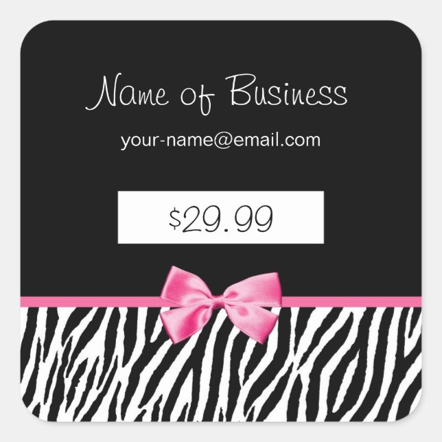 Trendy Black And White Zebra Print Price Tag (Front)