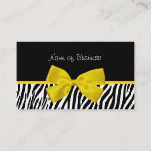 Trendy Black And White Zebra Print Yellow Ribbon Business Card