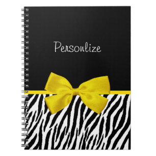 Trendy Black And White Zebra Print Yellow Ribbon Notebook