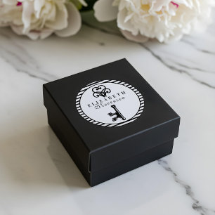 Trendy Black Antique Vintage Key & Black Stripes Classic Round Sticker