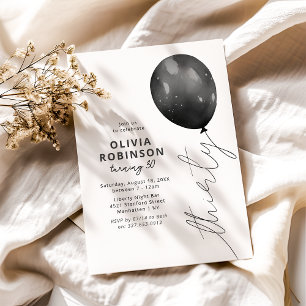 Trendy Black Balloon 30th Birthday Invitation