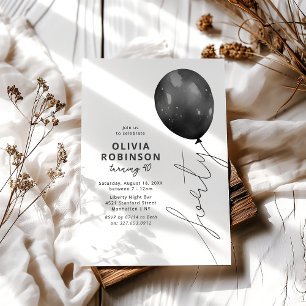 Trendy Black Balloon 40th Birthday Invitation