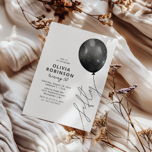 Trendy Black Balloon 50th Birthday Invitation