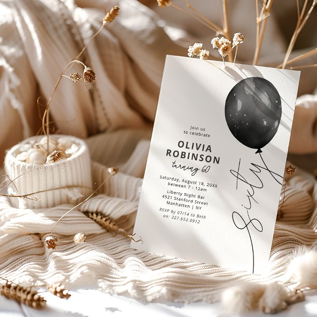 Trendy Black Balloon 60th Birthday Invitation (Creator Uploaded)