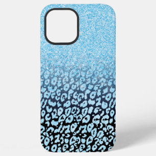 Trendy Black & Blue Glitter Ombre Leopard Print iPhone 12 Pro Max Case