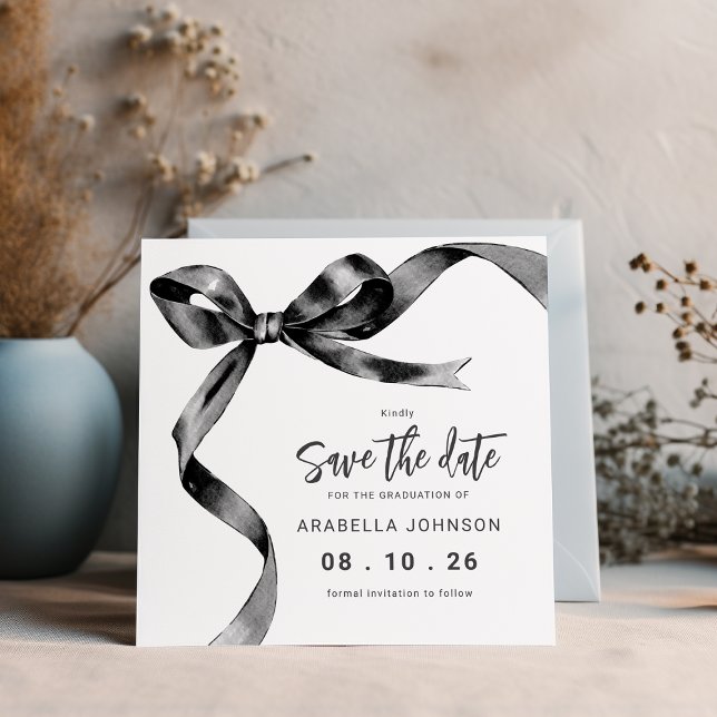Trendy Black Bow Graduation Save The Date (Creator Uploaded)