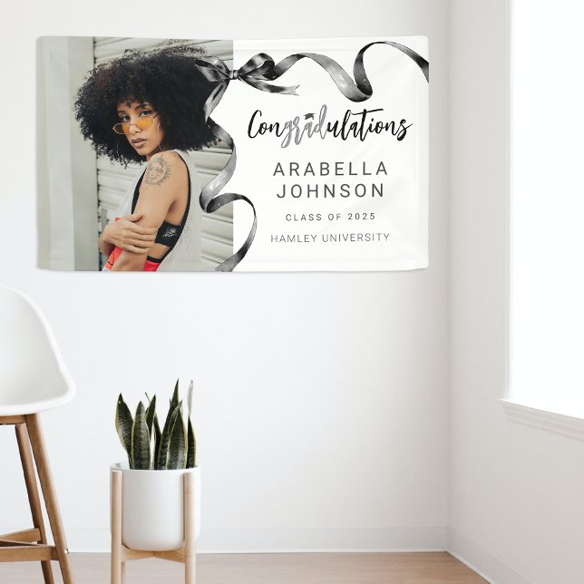 Trendy Black Bow Photo Graduation Banner (Creator Uploaded)