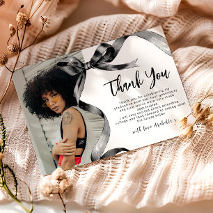 Trendy Black Bow Photo Graduation Thank You Card