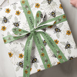 Trendy Black Buzzing Honeybee for Spring & Summer Wrapping Paper<br><div class="desc">Bring the beauty of nature to life with our buzzing honeybee pattern, featuring hand-drawn illustrations by Nathalie Portet. Against a crispy white backdrop, yellow Spring Cosmos flowers bloom, creating a cheerful and whimsical scene. Perfect for Spring and summer birthdays, nature enthusiasts, bee lovers, gardeners, bridal showers and baby showers with...</div>