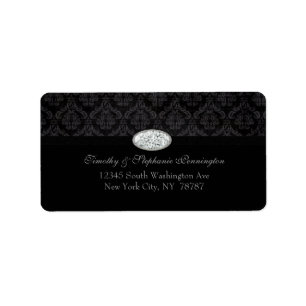 Trendy black damask diamond address label