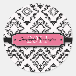 Trendy black damask graduation personalise sticker