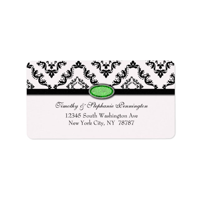Trendy black damask lime jewel avery address label (Front)