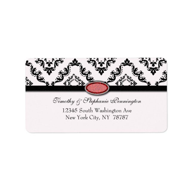 Trendy black damask ruby jewel avery address label (Front)