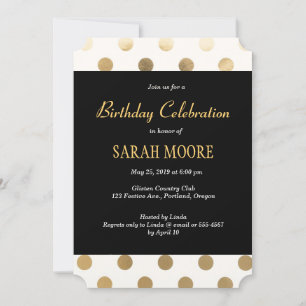 Trendy Black Glitter Gold Feminine Party Invites