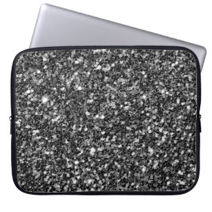 Trendy Black Glitter White Sparks Laptop Sleeve